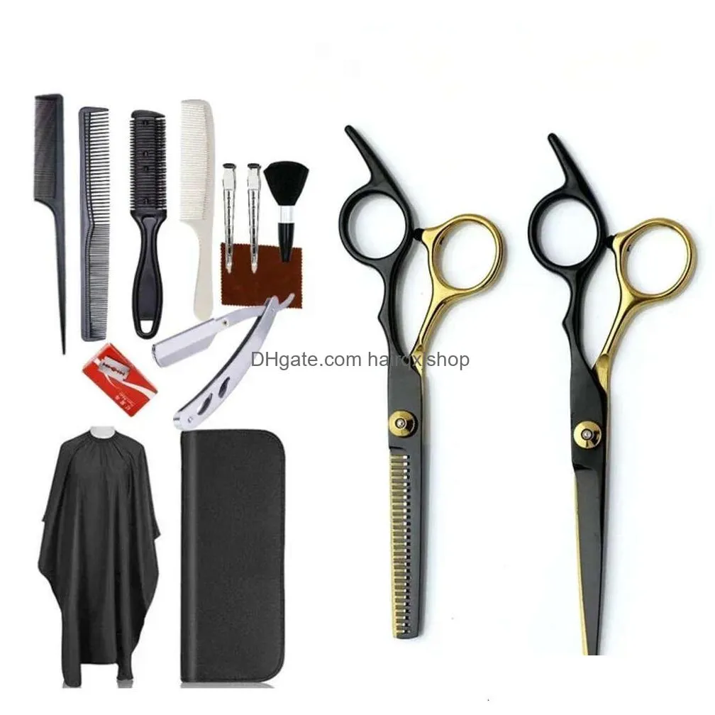 Hair Extension Kits Stainless Steel Hairdressing Scissors 14/11Pcs Thinning Barber Cutting Professional Shears Scissor Drop Delivery Dhj8G