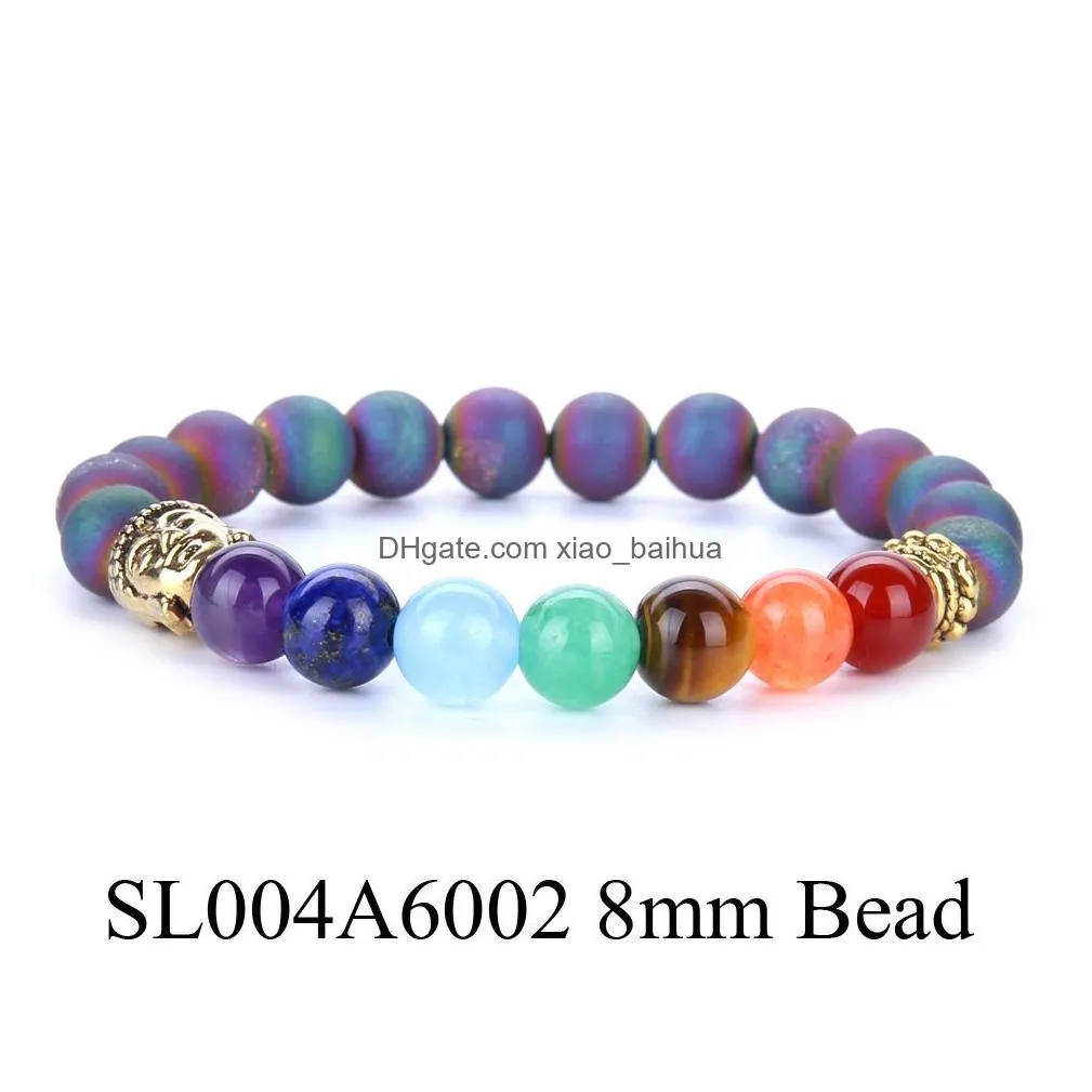 gu jin buddhist buddha head yoga reiki energy stone seven pulse wheel bracelet 8mm tiger eye stone 7 chakra bracelet