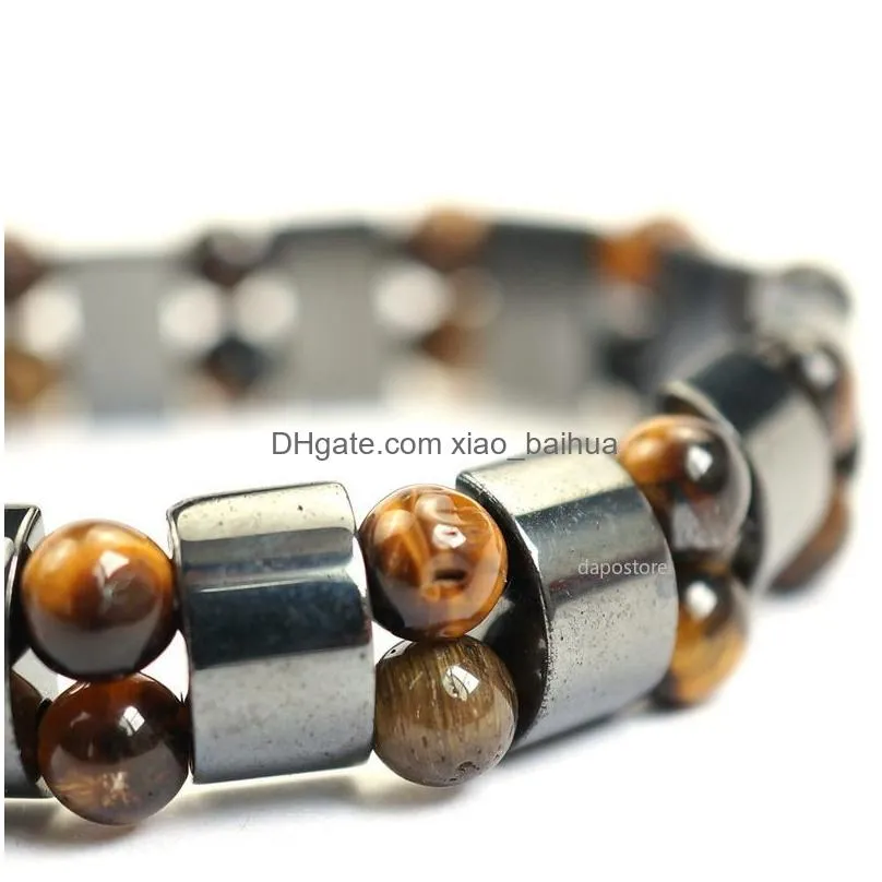 black hematite stone tiger eye beads stretch bracelets male round beads charms bracelet bangle mens jewelry