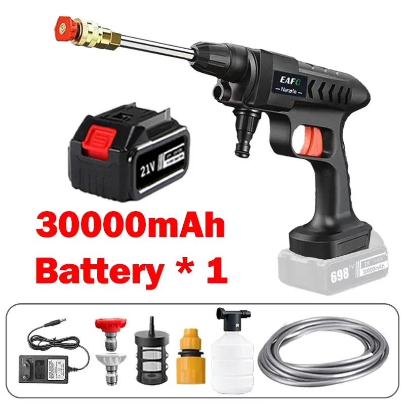 Washer 60bar 30000mah Wireless High Pressure Car Washer Self Priming Sustain 50min Washing 300w Car Wash Water Gun with Liion Battery