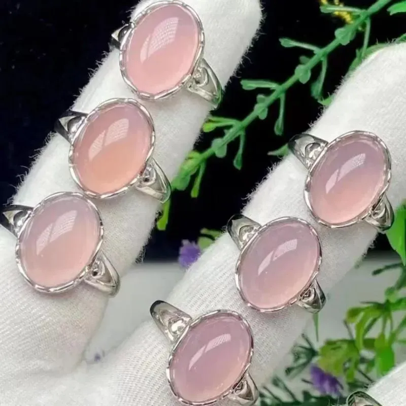 Cluster Rings Natural Pink Onyxl Ring Fashion Copper Silver Plated Gem Beautiful Oval Jewellry For Women