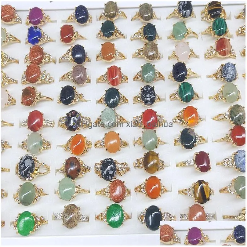 oval shape natural stone ring 100 pieces lot with jewelry box bulk crystal jewelry wholesale