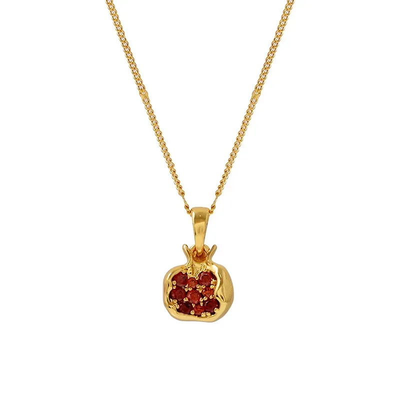 Pendant Necklaces Brand Original Design Pomegranate Necklace Clavicle Chain Dangle Earring With Red Crystal For Women Brass Plated 18K