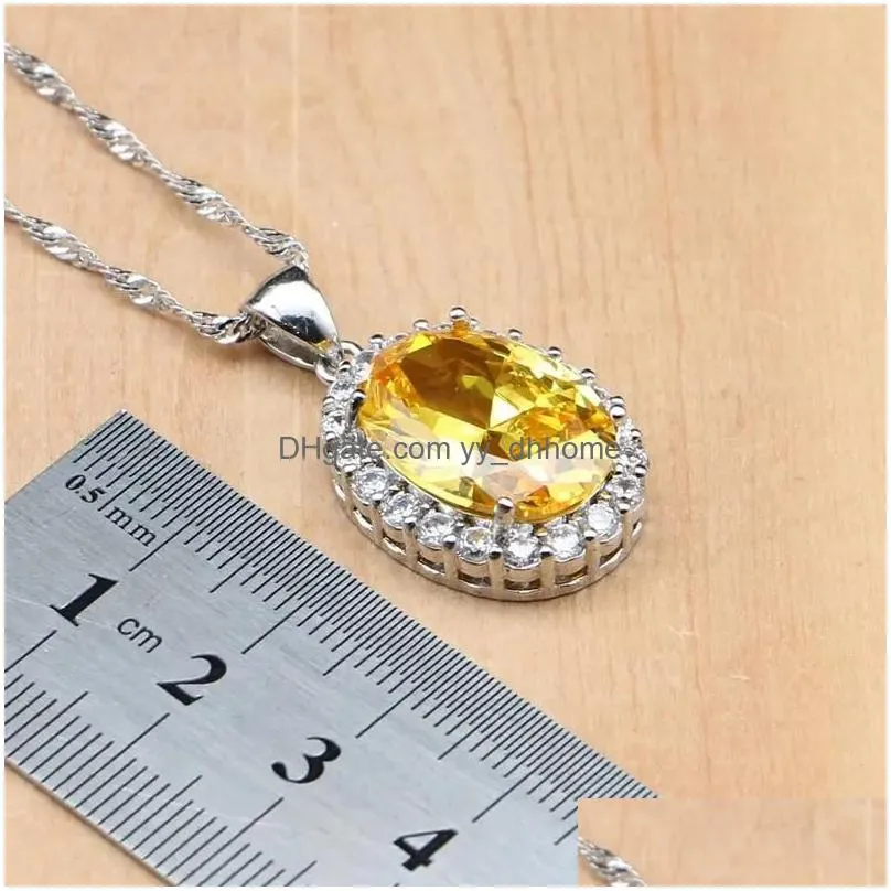 bracelets sterling sier bridal jewelry sets yellow cubic zirconia decoration for women earrings rings bracelet pendant necklace set