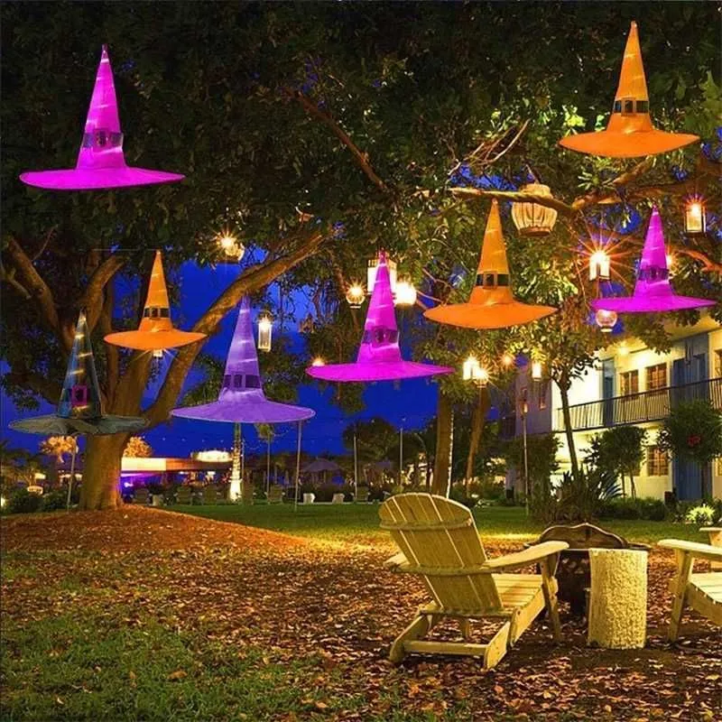 Halloween Decoration Hats Props LED String Lights Glowing Witch Hat Scene Layout Magician Sorceress Chapeau Wizard Cap