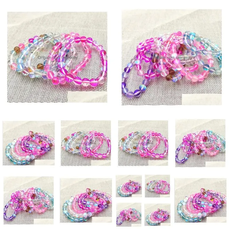 Beaded Strands 10Mm Atte Mystic Aura Quartz Pink Beads Bracelet Elastic Gemstone Bead Drop Delivery Dh4Hz