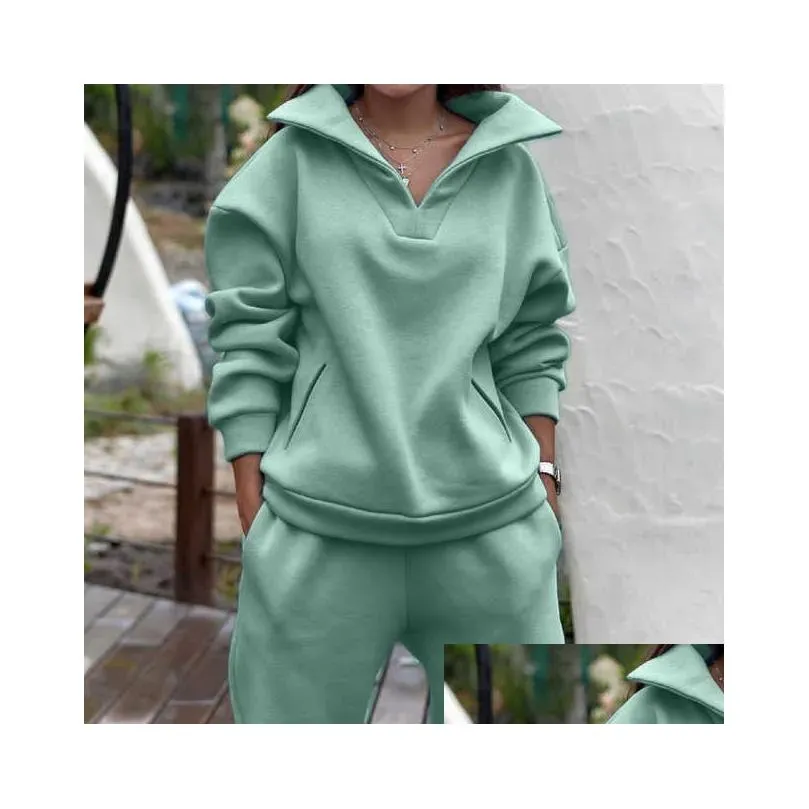 Tracksuits Women`s set Plus wool sweater two-piece autumn and winter casual ultrafine solid women`s sportswear pants P230531