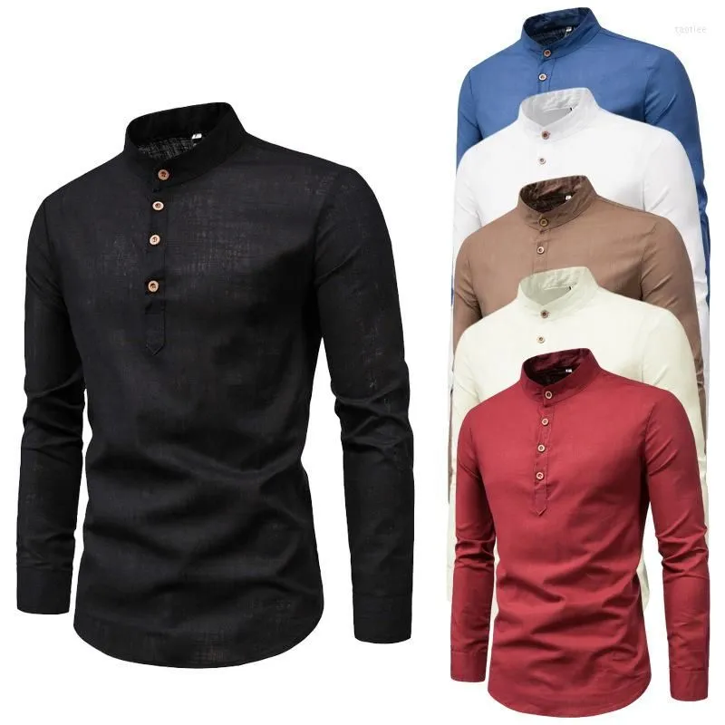 Men`s Dress Shirts Spring Autumn Long Sleeve Men T Oversized Stand Collar Business Shirt Blouses Solid Color Casual Work Tops Camisas