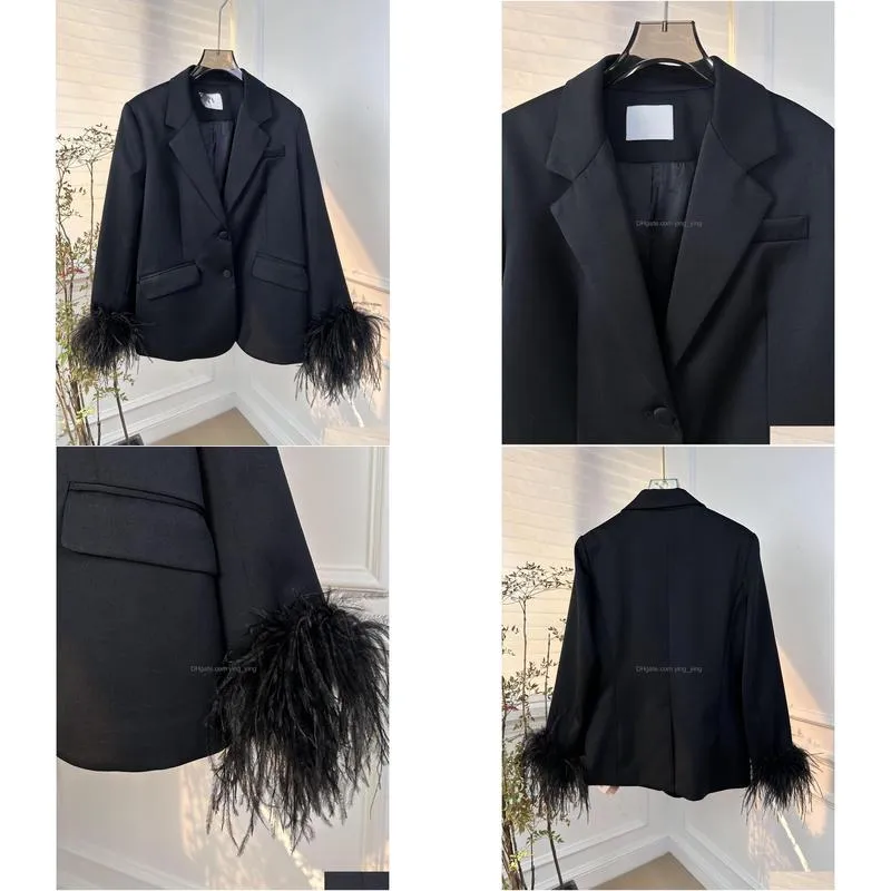 in early spring of 2024 a french casual suit jacket with detachable ostrich furwork cuffs