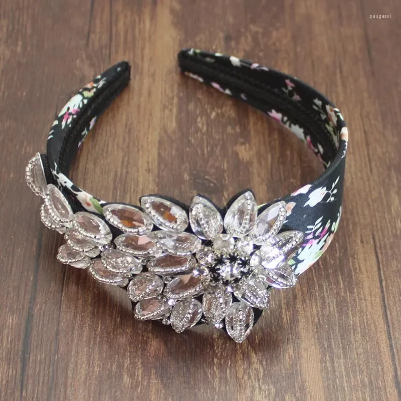 Hair Clips Luxury Elegant Fashion Accessories Big Flower Sequins Glod Crystal Leaves Baroque Hairband For Women Wedding Party