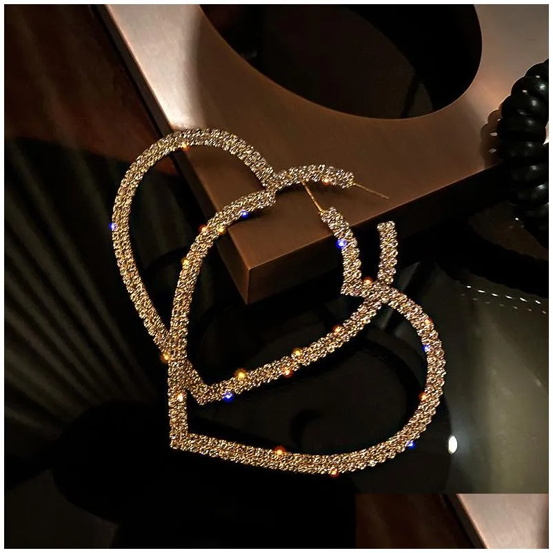 8 styles 925 silver needles diamond embed gold hoop earrings women big love heart huggie earring korean fashion temperament personalized ear jewelry