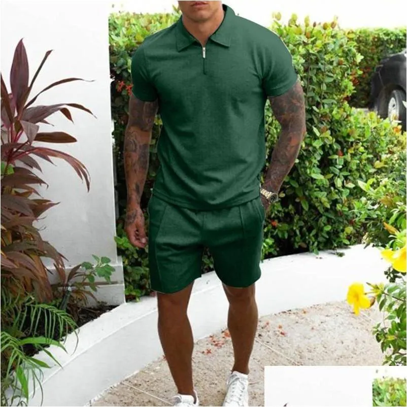 Men`s Tracksuits Tracksuit Solid Color Short Sleeve Shorts Casual Sets Men Fashion Brand Summer Sweatsuit Sports Suits Men`s
