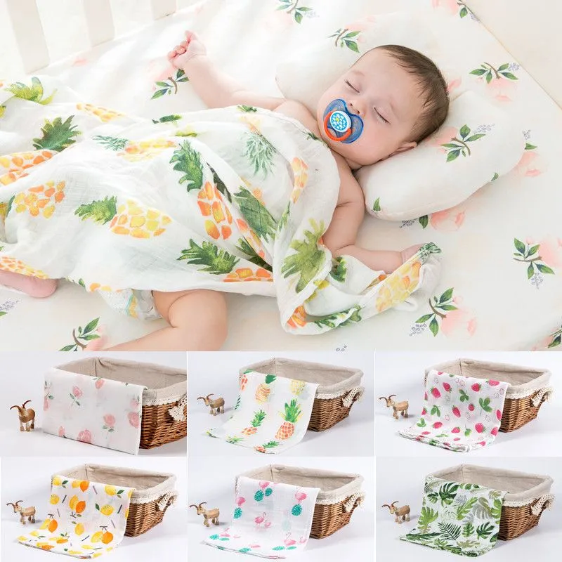 PUDCOCO Soft Large Cotton Baby Blanket Breathable Muslin Swaddle Squares Bamboo Fiber Blanket Infant Wrap Towel 120x120 cm