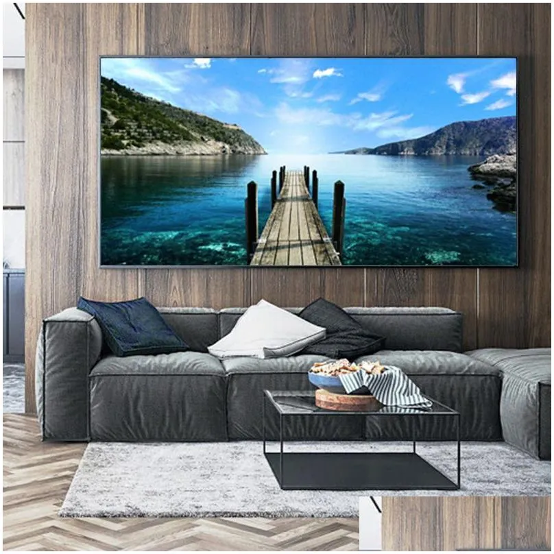 Old Wood Bridge Posters Canvas Painting Wall Art Pictures For Living Room Sea Lake Scenery Prints Sky Sunset Modern Home Decor