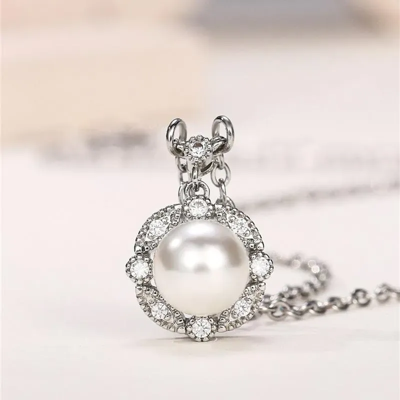 Pendant Necklaces CAOSHI Elegant Lady Engagement Necklace With Simulated Pearl Shiny Zirconia Accessories For Wedding Ceremony