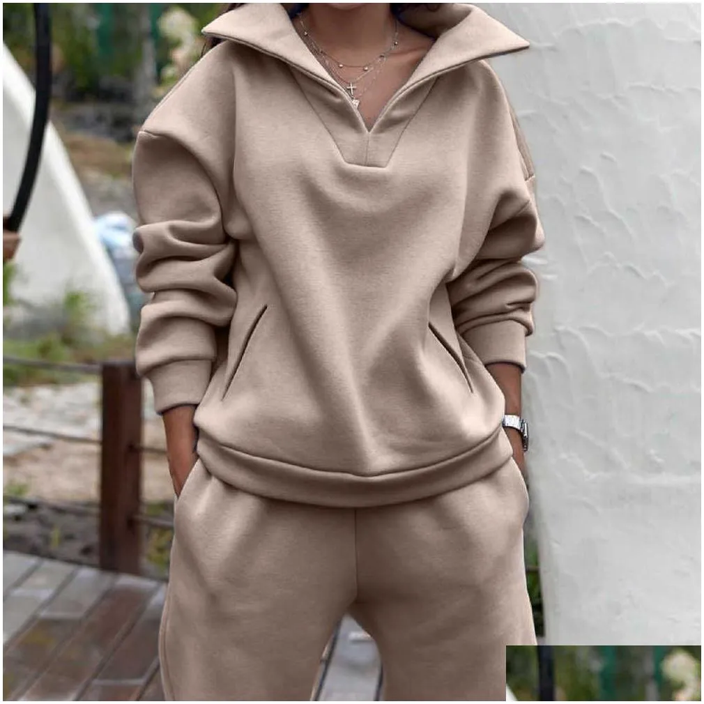 Tracksuits Women`s set Plus wool sweater two-piece autumn and winter casual ultrafine solid women`s sportswear pants P230531