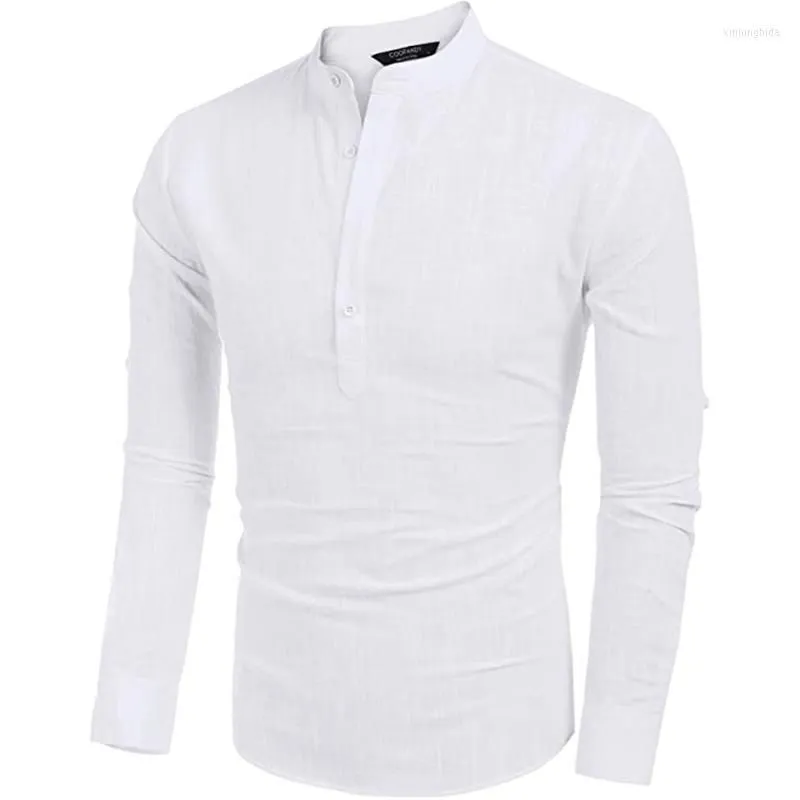 Men`s Polos Men`s Cotton Linen Henley Shirt Long Sleeve Hippie Casual Beach T Shirts