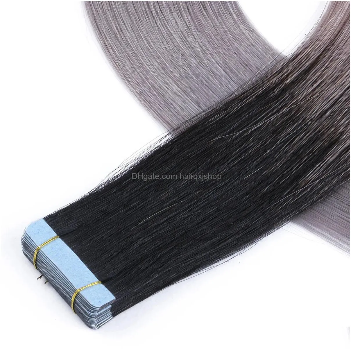 Hair Extension Kits Extensions Ombre Ash Blonde Natural Tape In Humanhair Skin Weft Adhesive Invisible Real Straight For Drop Deliver Dhhpw