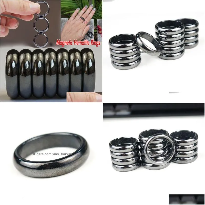 hematite rings magnetic black stone band for men women