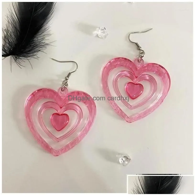 Dangle & Chandelier Earrings Y2K Earring Pink Hollow Out Heart Korean Fashion Aesthetic Diy Love Hook For Women Jewelry Drop Delivery Dh1Qh