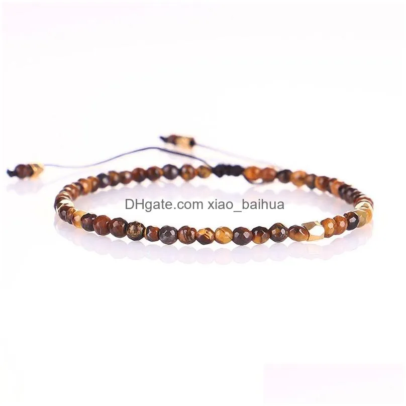 gem semi gemstones 3mm facet beads stone crystal adjustable braided bracelets unisex