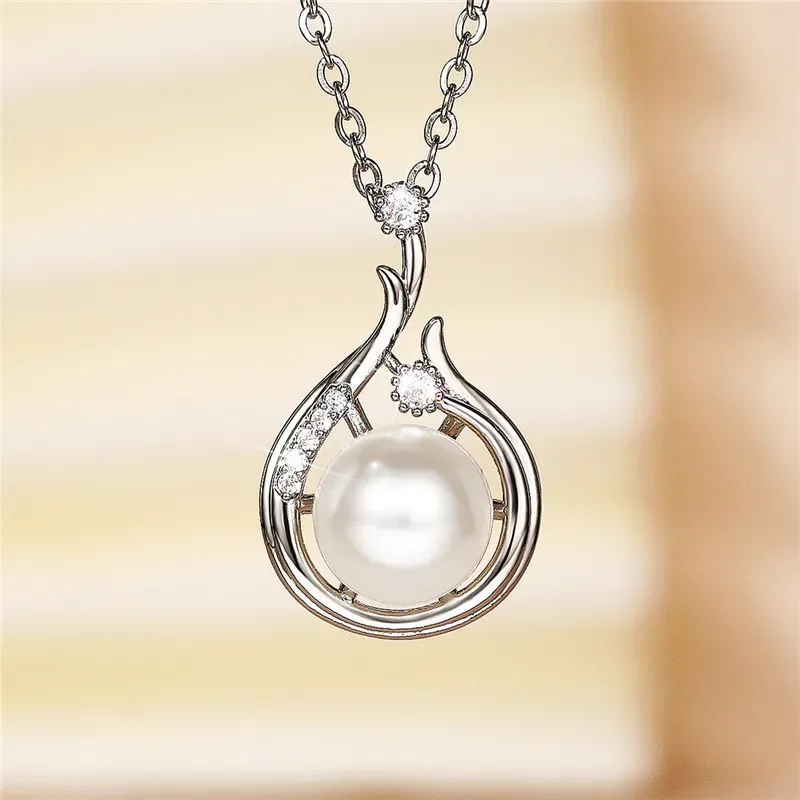 Pendant Necklaces CAOSHI Elegant Lady Engagement Necklace With Simulated Pearl Shiny Zirconia Accessories For Wedding Ceremony