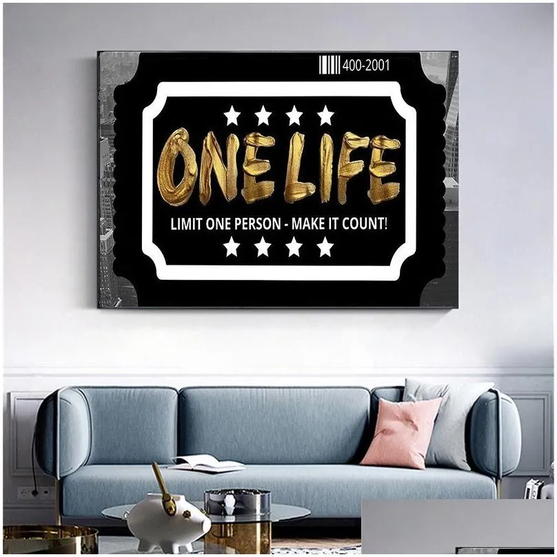 Black And Gold Motivational Canvas Painting Money Never Sleeps Posters And Prints Wall Art Pictures For The Living Room Decor