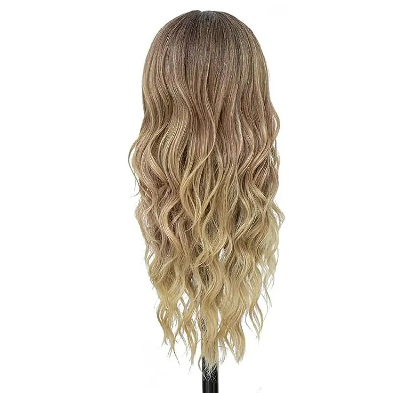 Gradual gold long curly hair wig female small lace synthetic fiber head set lace wigs wholesale free ship