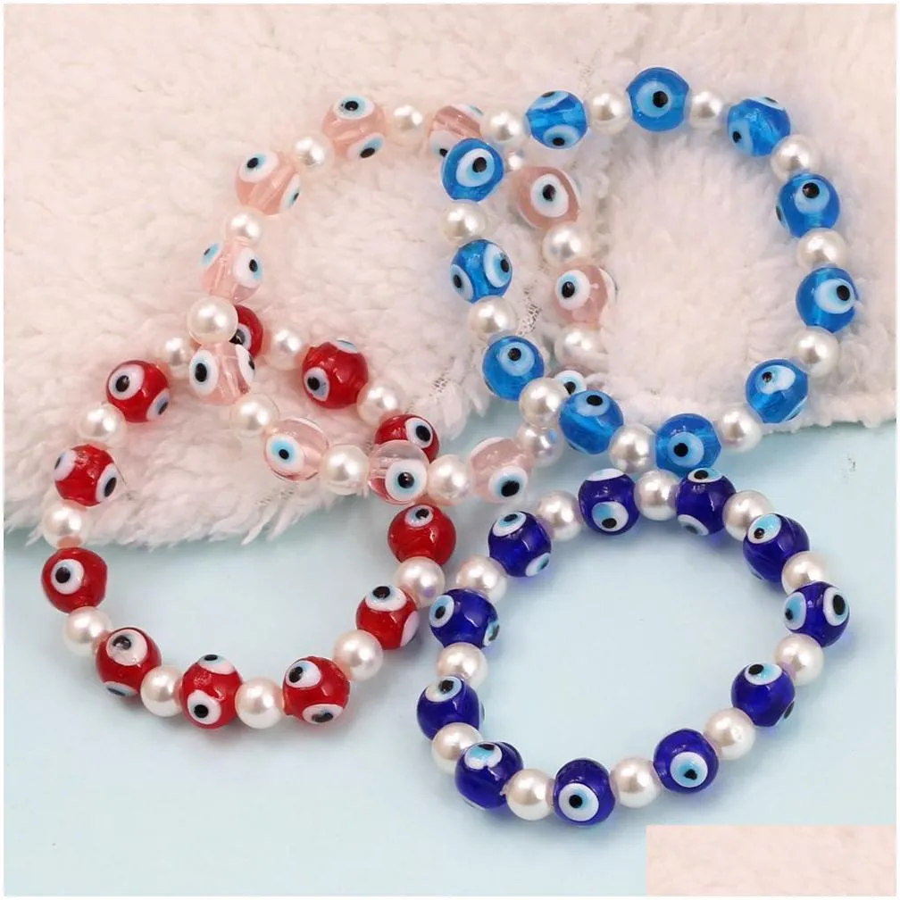 in bulk imitation pearl devils eye bracelet female blue glazed evil eye beaded bracelets jewelry accessories