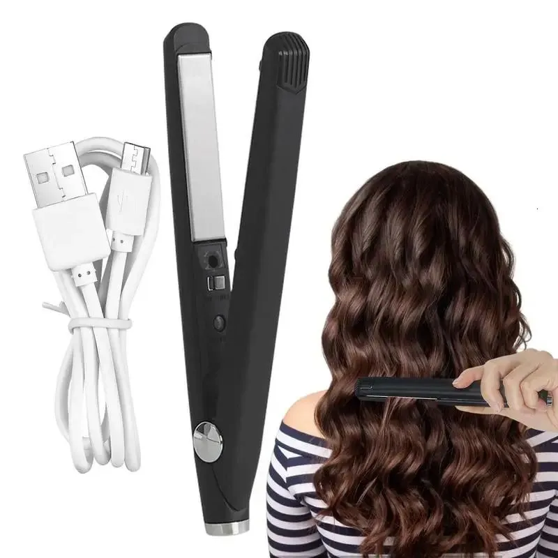USB Rechargeable Curling Iron Hair Straightener Mini DualPurpose Travel Size Styling Tool 240116