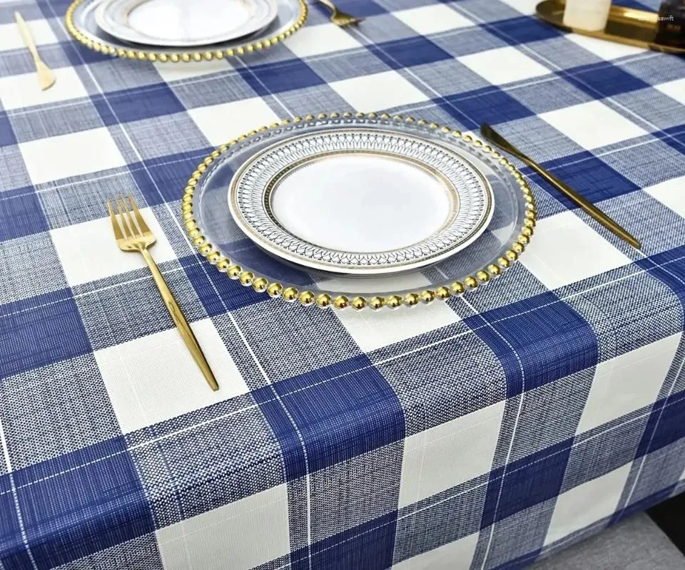 Table Cloth Blue White Gray Checkered Printed Tablecloth With Minimalist Style Rectangular Indoor And Outdoor Kitchen Decoration