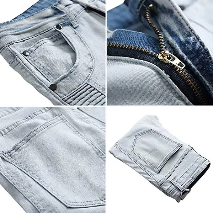 Men`s Jeans Man Biker Clothing Pants Slip Destroyed Mens Slim Denim Straight Skinny Men Ripped Jean Fashion Personality