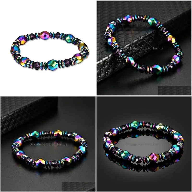 rainbow magnetic hematite beaded strands bracelet for men women power healthy bracelets wristband fashion jewelry gift