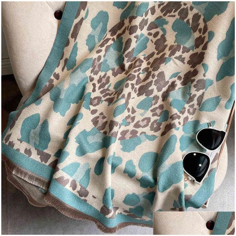 Women Cashmere Scarf Winter Wram Leopard Hijab Thick Pashmina Shawls Lady Wraps Printed Blanket Tassel Large Bufanda Echarpe 220107