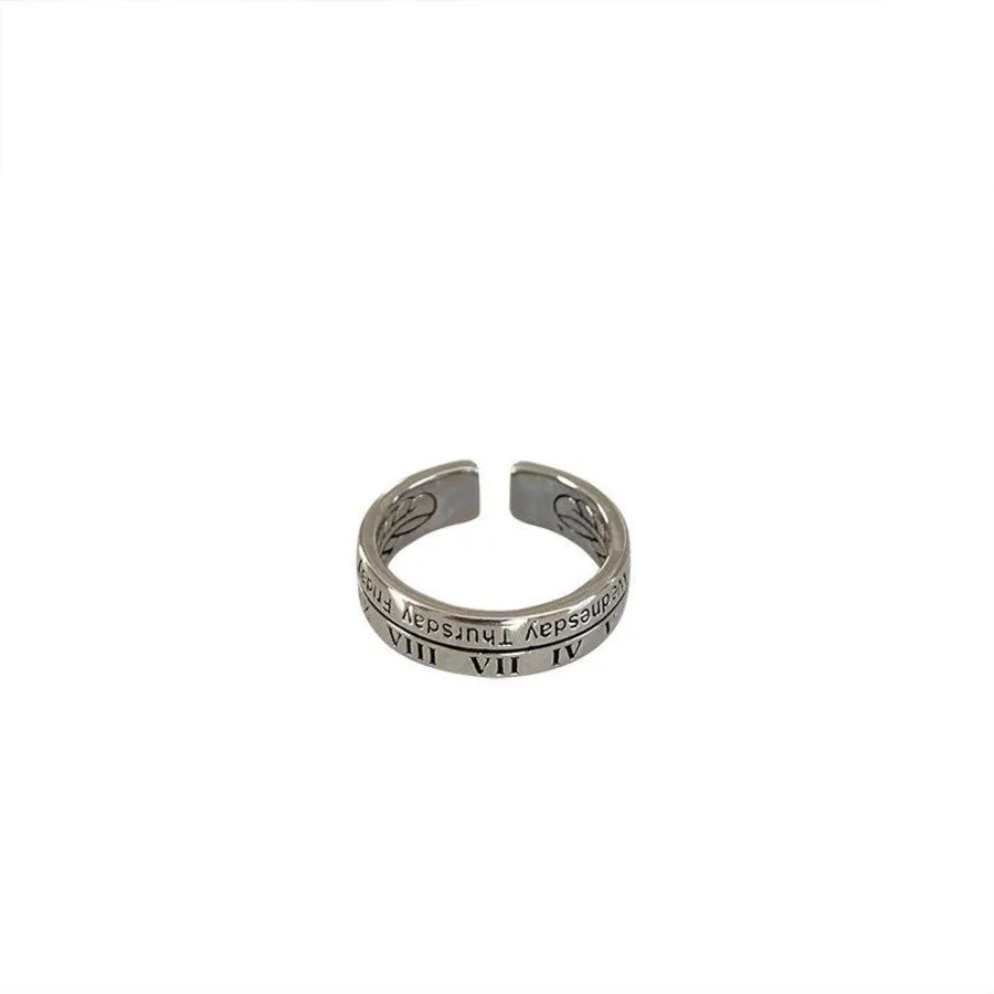 Roman Numeral Open Index Finger Ring 925 Sterling Silver Ins Trendy Hip Hop Cool Wind Make Old Simple Girl VZDP2045594
