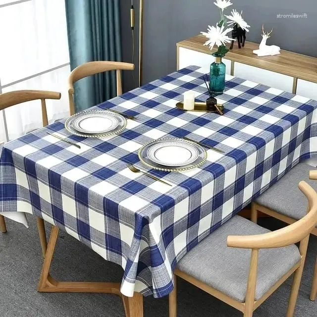 Table Cloth Blue White Gray Checkered Printed Tablecloth With Minimalist Style Rectangular Indoor And Outdoor Kitchen Decoration