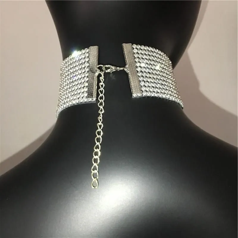 Chokers Shiny Rhinestone Multiple Rows Choker Necklace Jewelry Collier For Women Luxury Crystal Wide Collar Chain GiftChokers