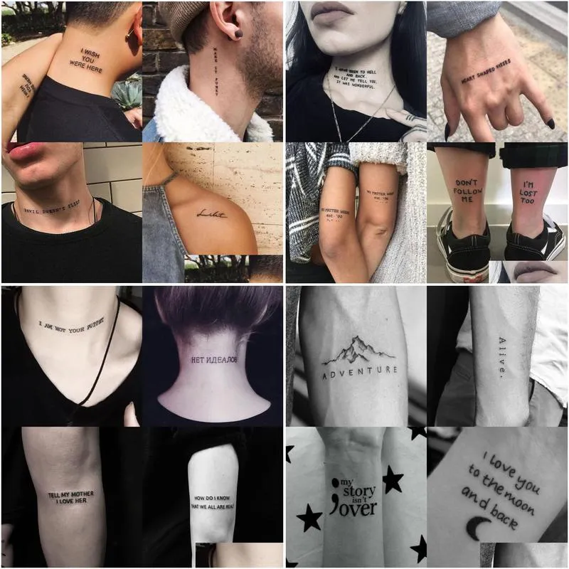 Waterproof Temporary Tattoo Sticker Black Devil English Letters Tatoo Fake Tatto Neck Wrist For Woman Men