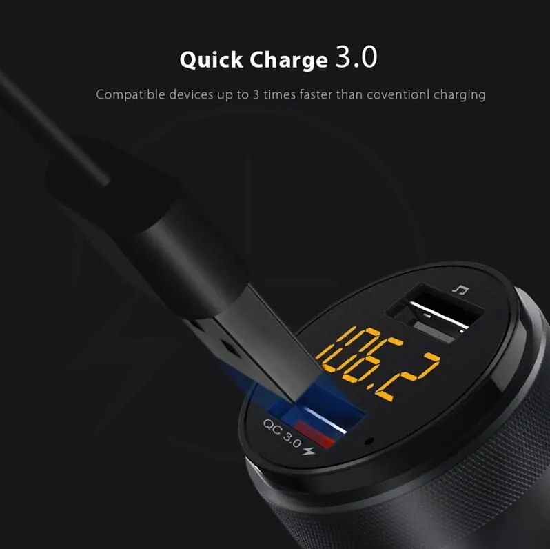 Bluetooth Car FM Transmitter C57 Car Radio Wireless Adapter with QC 3.0 Fast Charge Handsfree Call Car  Kit Dual