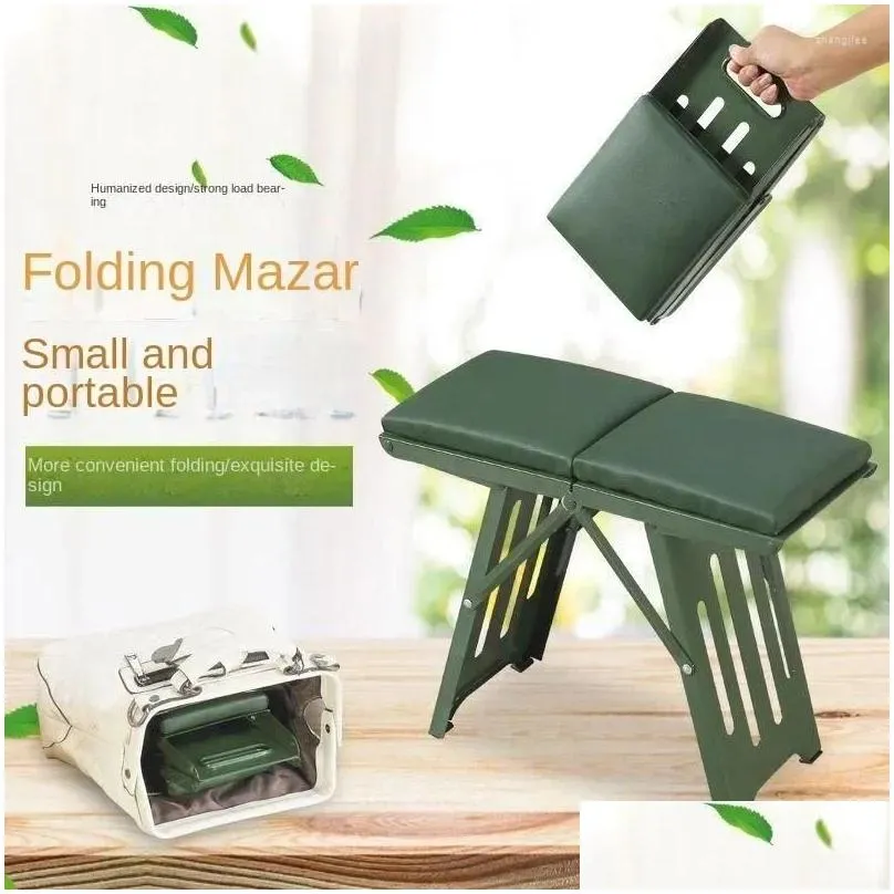 Camp Furniture Mini Steel Portable Folding Thickened Simple Camping Stool Chair Outdoor Fishing Hiking Backpacking Light Queue Train