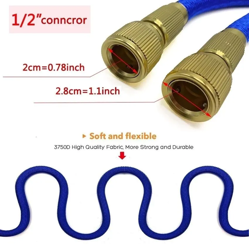 Garden Hoses 3 Time Telescopic Hose 12 EU Quick Connector Magic Watering High Pressure Car Wash Brass Nozzle Water Gun Set 231102