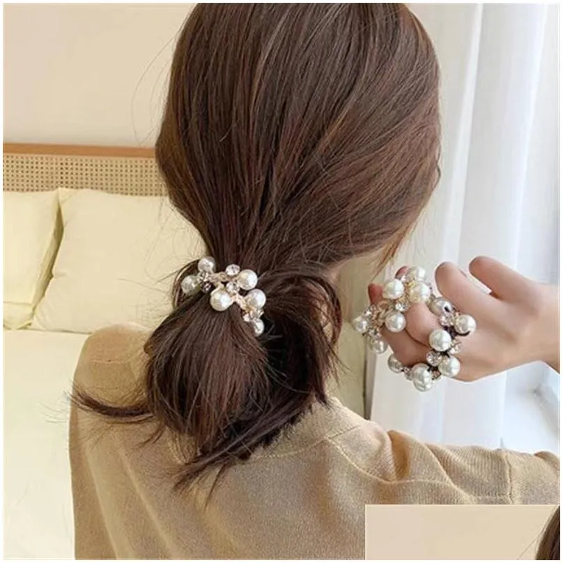 elegant pearl pony tails holder for women hair rubber bands tied hair ring lady headdress jewelry accessories bulk price