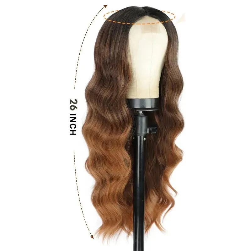 European and American gradual brown long curly hair small lace wig female large wave chemical fiber wig full head cover