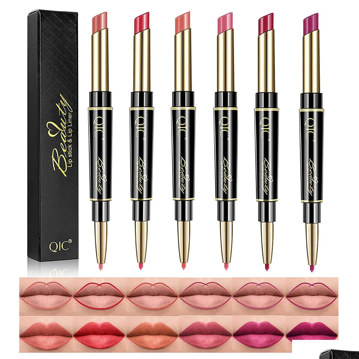 Lip Liner and Lipstick Makeup Set 2 in 1 Double Head Lipstick Waterproof Long Lasting Matte Lipgloss Gift for Daily Travel Parties