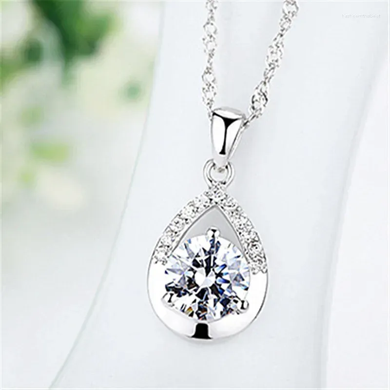 Pendant Necklaces Exquisite Women Resplendent CZ Purple Crystal 2024 Fashion Silver Plated Water Drop Shape Wedding Jewelry