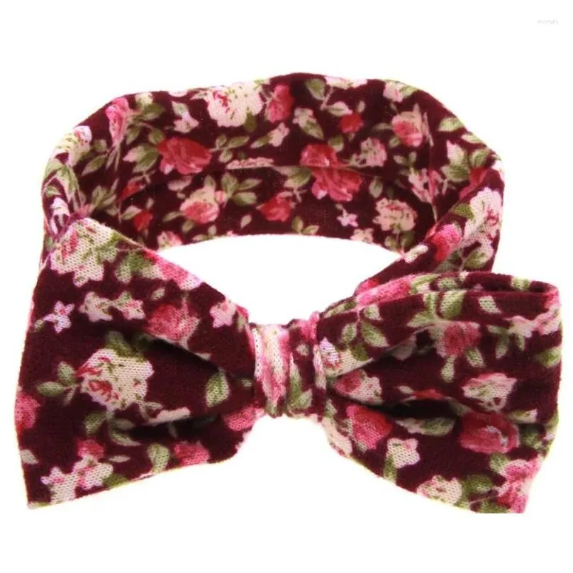 Hair Accessories 10 Pcs/lots Messy Bow Floral Print Elastic Headband For Large Headwear