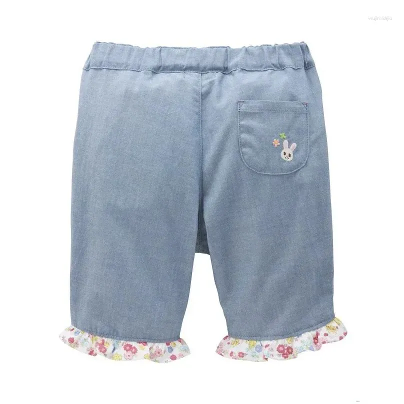 Trousers Girls` Pants Summer Cartoon Flower Embroidery Lace Shorts Cropped