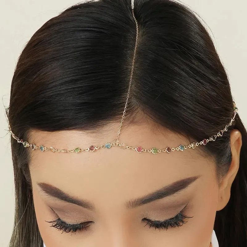 Hair Clips QIAMNI Fashion Boho Crystal Head Chain Elegant Headpiece Bling Bridal Forehead Bohemia Jewelry Wedding Accessories