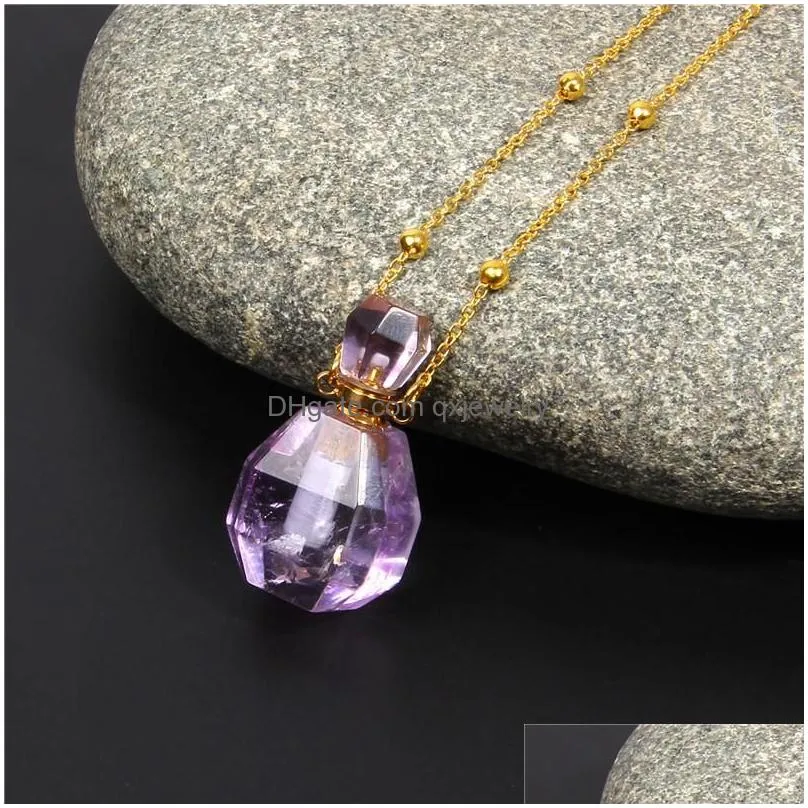 Pendant Necklaces Natural Gems Stone Per Bottle Necklace Essential Oil Diffuser Tiger Eye Amethysts Heart Shape Jewelry Drop Delivery Dhbyk
