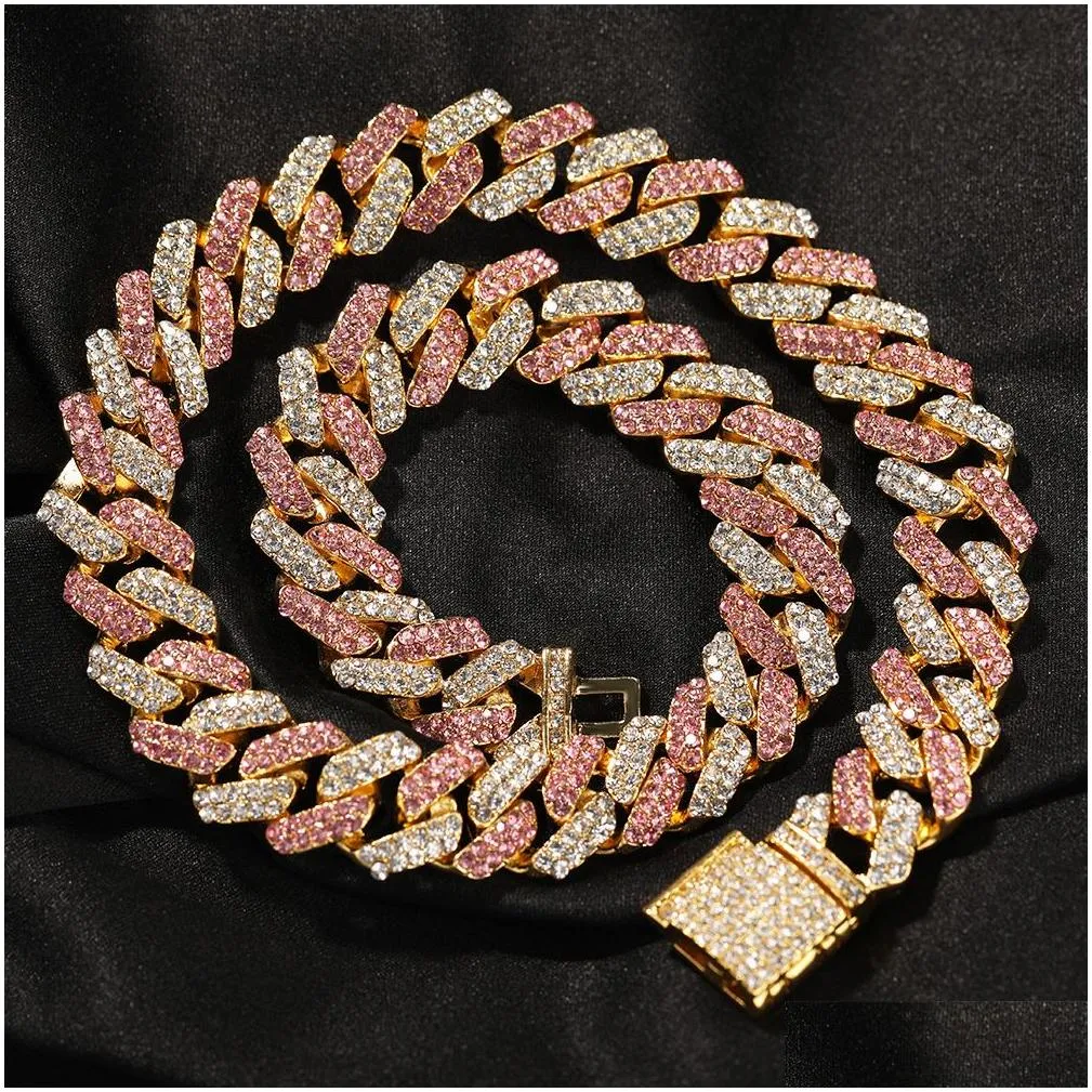 size 13mm hip-hop cuban chain tennis necklace bracelet full diamaond set mens alloy cool rap bracelets necklaces jewelry set